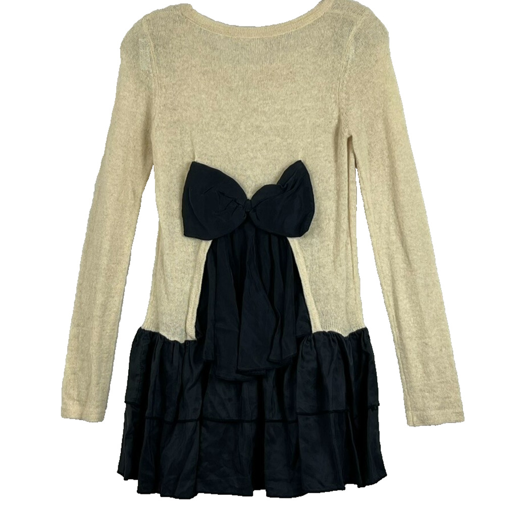 Manoush Sweater Women's Size Small Bow Back Open Knit Alpaca Blend Silk Combo - Picture 2 of 8